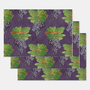 druiven en wijnstokken op Paars Inpakpapier Vel