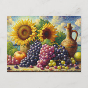 Druiven en Zonnebloemen Olieverfschilderij Briefkaart