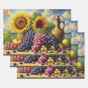 Druiven en Zonnebloemen Olieverfschilderij Decoupa Inpakpapier Vel