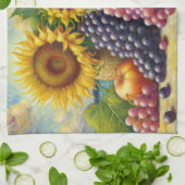 Druiven en Zonnebloemen Olieverfschilderij Theedoek (Gevouwen)