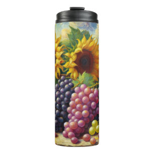 Druiven en Zonnebloemen Olieverfschilderij Thermosbeker