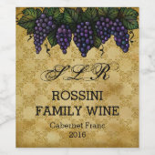  druiven, Etiket op flesje voor aangepaste wijnfam (Enkel label)