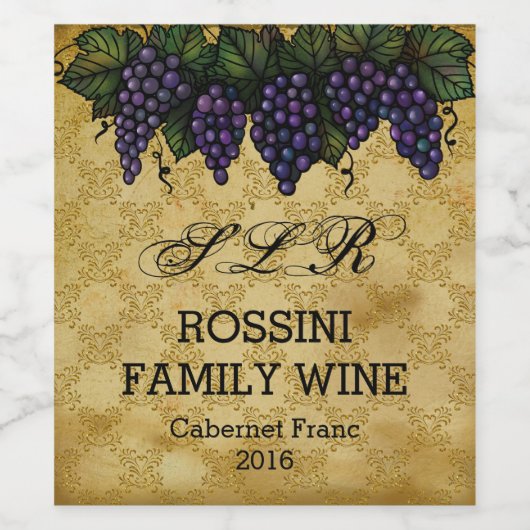  druiven, Etiket op flesje voor aangepaste wijnfam (Enkel label)