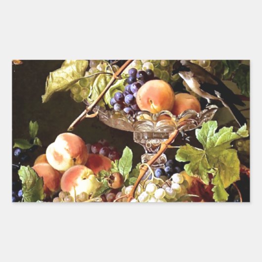 Druiven Fruit Vogel Stilleven schilderen Rechthoekige Sticker (Voorkant)