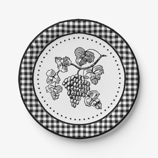 Druiven Gingham Papieren Bordje (Voorkant)