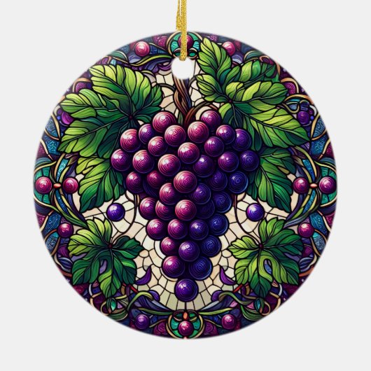 Druiven Glas in lood Keramisch Ornament (Achterkant)