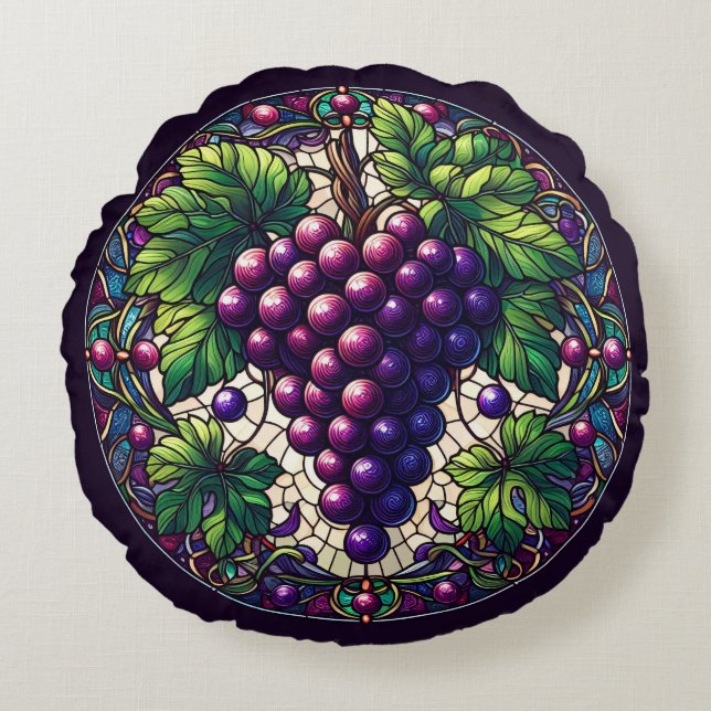 Druiven Glas in lood Rond Kussen (Voorkant)