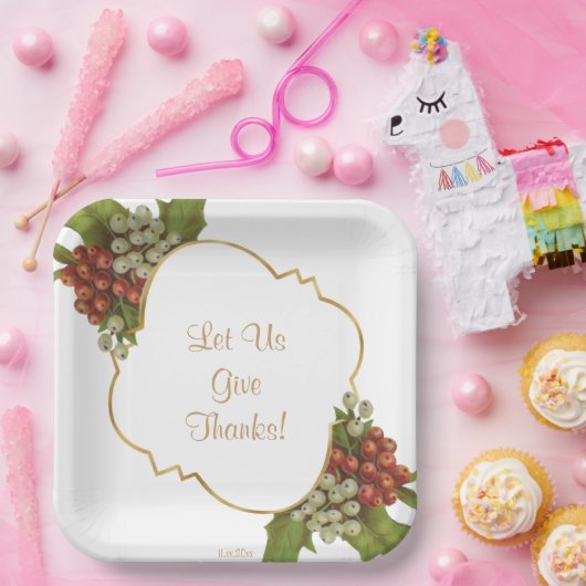  Druiven Goud Lijst Geef Bedankt Thanksgiving Papieren Bordje (Feest)