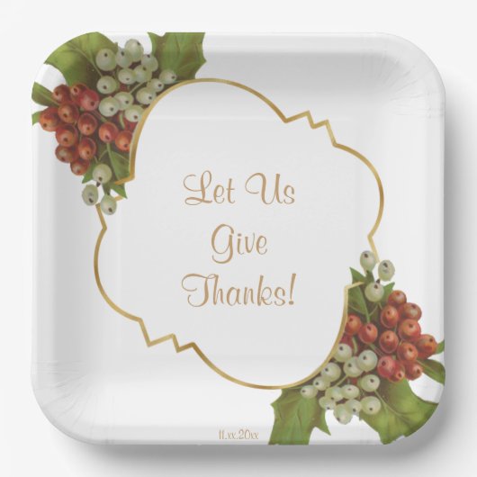  Druiven Goud Lijst Geef Bedankt Thanksgiving Papieren Bordje (Voorkant)