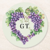 Druiven hart monogram initiaal ronde kartonnen onderzetter (Voorkant)