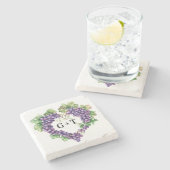 Druiven hart monogram initialen bruiloft stenen onderzetter (Zijkant)