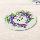 Druiven hart monogram initialen ronde kartonnen onderzetter (Gebogen)