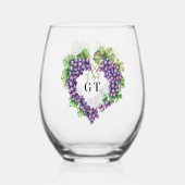 Druiven hart monogram initialen wijnglas zonder voet (Voorkant)