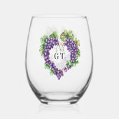 Druiven hart monogram initialen wijnglas zonder voet (Achterkant)