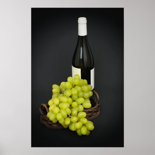 druiven in een mand en fles wijn poster (Voorkant)