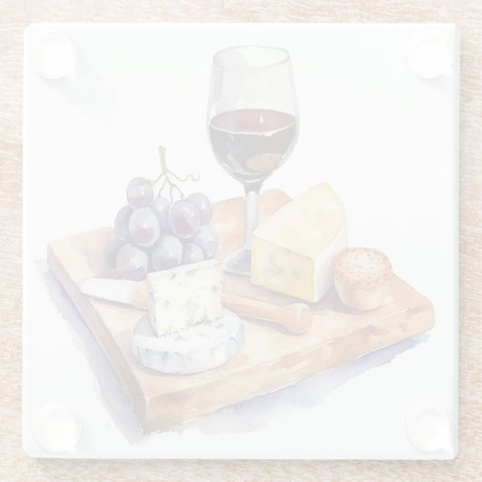Druiven Kaas Wijn Glas Aquarel Glazen Onderzetter (Achterkant)
