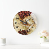 Druiven, kurken van wijnflessen en schroefschroeve grote klok (Huis)