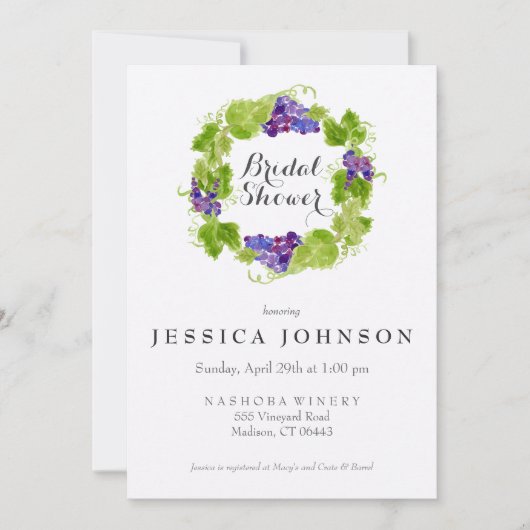 Druiven op de Wijn Bruids Douche Uitnodiging (Voorkant)