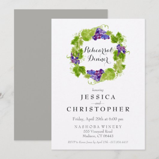 Druiven op de Wijnrepetitie DinerUitnodiging Kaart (Voorkant / Achterkant)