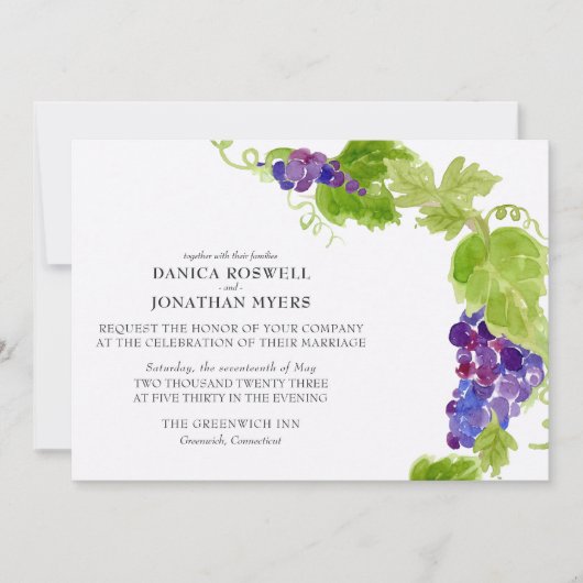 Druiven op de Wijnstok bruiloft uitnodiging (Voorkant)