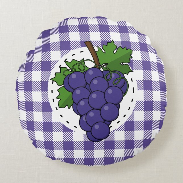 Druiven op White Violet Pset Rond Kussen (Voorkant)
