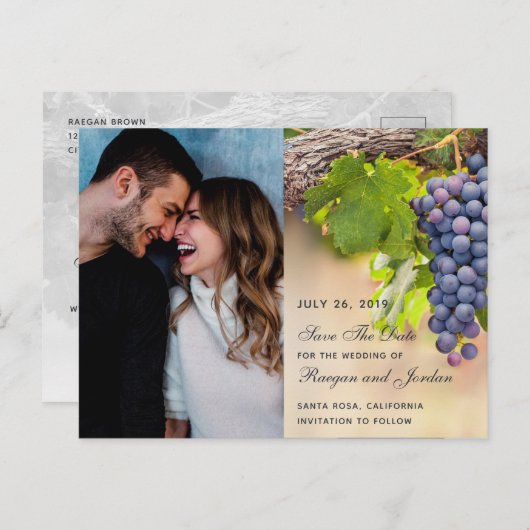 Druiven op wijnstokken Foto Sla de datum Kaart (Voorkant / Achterkant)