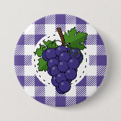 Druiven op wit violette geruite achtergrond ronde button 7,6 cm (Voorkant)