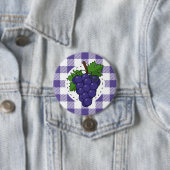 Druiven op wit violette geruite achtergrond ronde button 7,6 cm (In situ)
