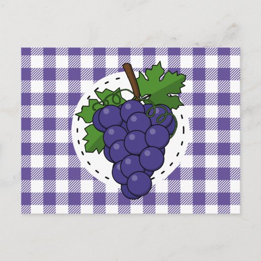 Druiven op wit viooltjes geruit briefkaart (Voorkant)