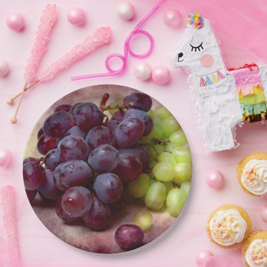 Druiven rood en groen papieren bordje (Feest)