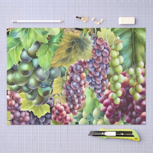 Druiven rood groen wijnstokbladeren wijngaard boer tissuepapier (Craft)