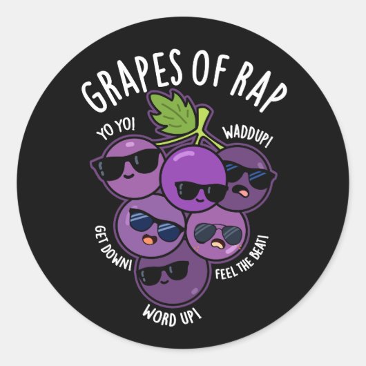 druiven van Rap Funny Fruit Pun Dark BG Ronde Sticker (Voorkant)