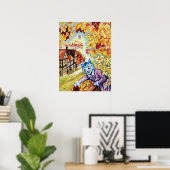 Druiven verzamelen op het balkon, Louis Wain Poster (Thuiskantoor)