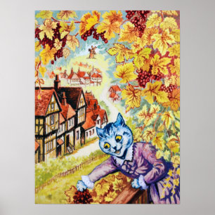 Druiven verzamelen op het balkon, Louis Wain Poster
