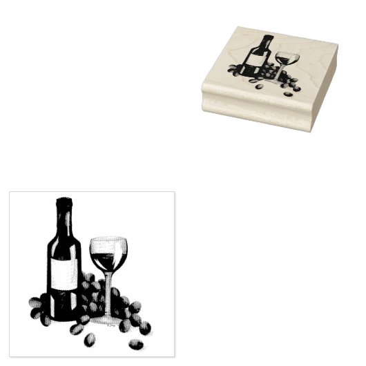 Druiven voor wijnbereiding Fles Glass Red Wine Sta Rubberstempel (Gestempeld)