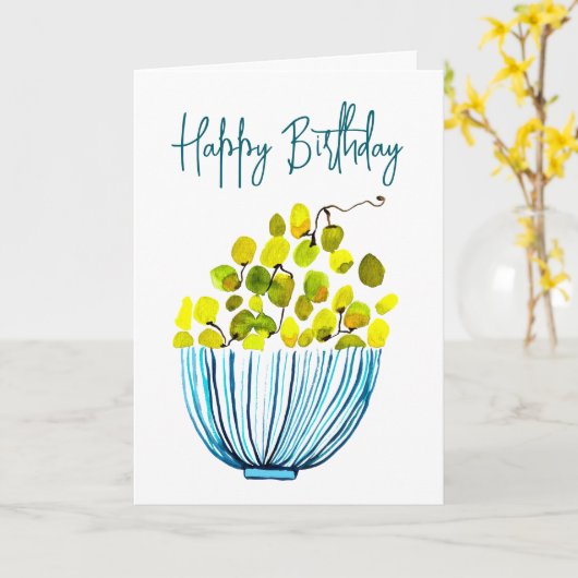 Druiven waterverf schattig fruit kaart (Gele Bloem)