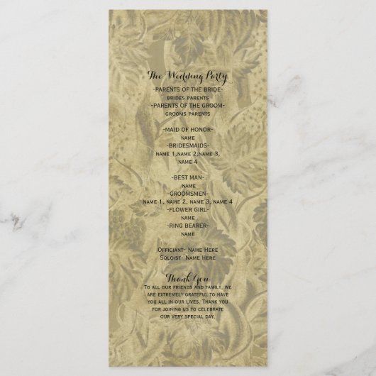 Druiven Wijngaard Elegant Huwelijksprogramma Evene Programmakaart (Achterkant)