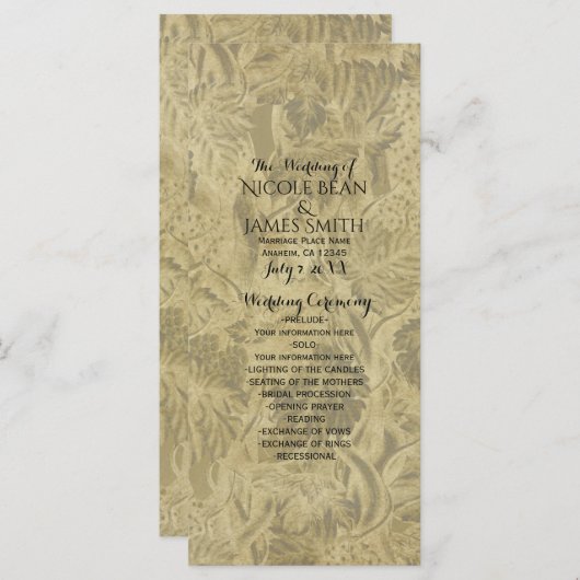 Druiven Wijngaard Elegant Huwelijksprogramma Evene Programmakaart (Voorkant / Achterkant)