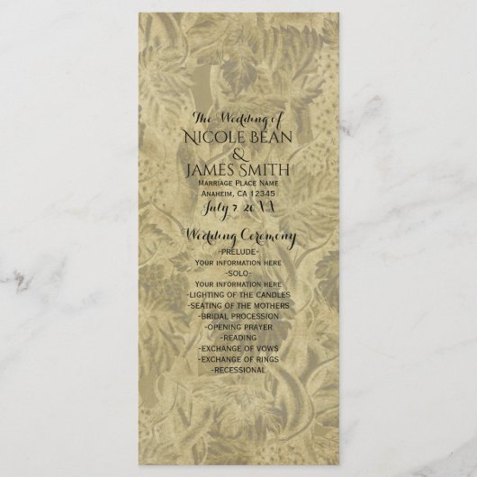 Druiven Wijngaard Elegant Huwelijksprogramma Evene Programmakaart (Voorkant)