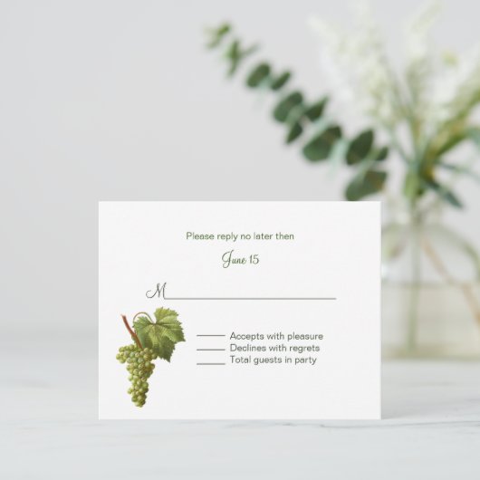 Druiven Wijnstok Bruiloft RSVP Kaart (Staand voorkant)