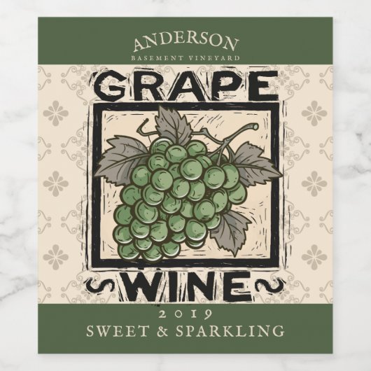 Druiven witte wijn zelfgemaakte struik hartelijk etiket (Enkel label)