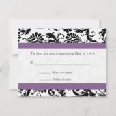 Druivenafwerking Zwart Damask Swirls Trouwantwoord RSVP Kaartje (Voorkant)