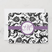 Druivenafwerking Zwart Damask Swirls Trouwantwoord RSVP Kaartje (Achterkant)
