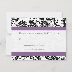 Druivenafwerking Zwart Damask Swirls Trouwantwoord RSVP Kaartje