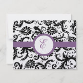 Druivenafwerking Zwart Damask Swirls Trouwantwoord RSVP Kaartje (Achterkant)