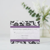 Druivenafwerking Zwart Damask Swirls Trouwantwoord RSVP Kaartje (Staand voorkant)