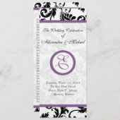 Druivenafwerking zwart damast wervelingen bruiloft kaart (Voorkant / Achterkant)