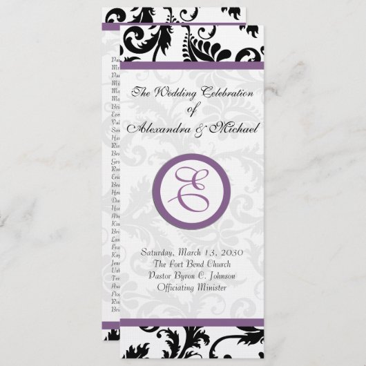 Druivenafwerking zwart damast wervelingen bruiloft kaart (Voorkant / Achterkant)