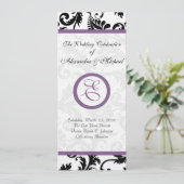 Druivenafwerking zwart damast wervelingen bruiloft kaart (Staand voorkant)