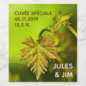 Druivenblad groen natuurlijk licht fotografie wijn etiket (Enkel label)